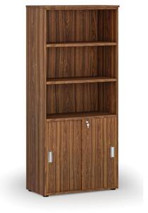 Szafa biurowa kombinowana PRIMO WOOD, drzwi przesuwne na 2 poziomach, 1781 x 800 x 420 mm, orzech