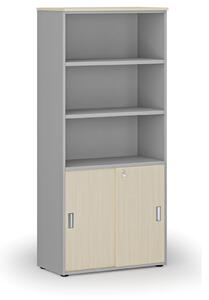 Szafa biurowa kombinowana PRIMO GRAY, drzwi przesuwne na 2 poziomach, 1781 x 800 x 420 mm, szary/wiśnia