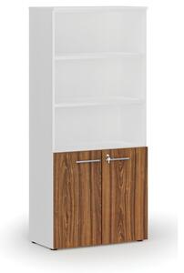 Szafa biurowa kombinowana PRIMO WHITE, drzwi na 2 poziomach, 1781 x 800 x 420 mm, biały/orzech