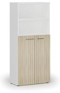 Szafa biurowa kombinowana PRIMO WHITE, drzwi na 3 poziomach, 1781 x 800 x 420 mm, biały/dąb naturalny