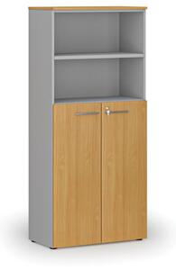 Szafa biurowa kombinowana PRIMO GRAY, drzwi na 3 poziomach, 1781 x 800 x 420 mm, szary/buk