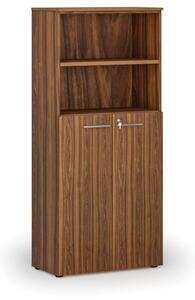 Szafa biurowa kombinowana PRIMO WOOD, drzwi na 3 poziomach, 1781 x 800 x 420 mm, orzech