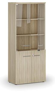 Szafa biurowa kombinowana PRIMO WOOD z drzwiami drewnianymi i szklanymi, 1781 x 800 x 420 mm, dąb naturalny