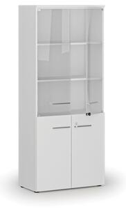 Szafa biurowa kombinowana PRIMO WHITE z drzwiami drewnianymi i szklanymi, 1781 x 800 x 420 mm, biały