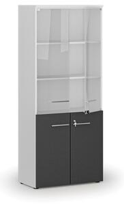 Szafa biurowa kombinowana PRIMO WHITE z drzwiami drewnianymi i szklanymi, 1781 x 800 x 420 mm, biały/grafit