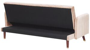 Sofa rozkładana welurowa 3-osobowa z funkcją spania retro beżowa Senja Beliani