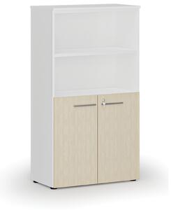 Szafa biurowa kombinowana PRIMO WHITE, drzwi na 2 poziomach, 1434 x 800 x 420 mm, biały/dąb naturalny