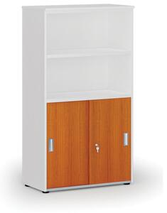 Szafa biurowa kombinowana PRIMO WHITE, drzwi przesuwne na 2 poziomach, 1434 x 800 x 420 mm, biały/wiśnia