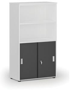 Szafa biurowa kombinowana PRIMO WHITE, drzwi przesuwne na 2 poziomach, 1434 x 800 x 420 mm, biały/grafit