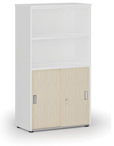 Szafa biurowa kombinowana PRIMO WHITE, drzwi przesuwne na 2 poziomach, 1434 x 800 x 420 mm, biały/brzoza