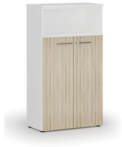 Szafa biurowa kombinowana PRIMO WHITE, drzwi na 3 poziomach, 1434 x 800 x 420 mm, biały/dąb naturalny