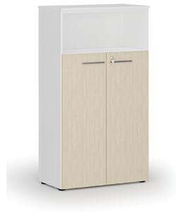 Szafa biurowa kombinowana PRIMO WHITE, drzwi na 3 poziomach, 1434 x 800 x 420 mm, biały/buk