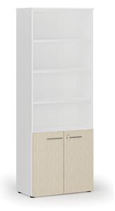 Szafa biurowa kombinowana PRIMO WHITE, drzwi na 2 poziomach, 2128 x 800 x 420 mm, biały/brzoza