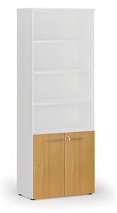 Szafa biurowa kombinowana PRIMA WHITE, drzwi na 2 poziomach, 2128 x 800 x 420 mm, biały/buk