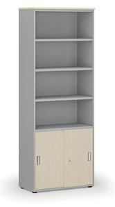 Szafa biurowa kombinowana PRIMO GRAY, drzwi przesuwne na 2 poziomach, 2128 x 800 x 420 mm, szary