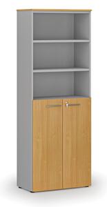 Szafa biurowa kombinowana PRIMA GRAY, drzwi na 3 poziomach, 2128 x 800 x 420 mm, szary/buk
