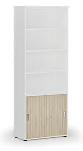 Szafa biurowa kombinowana PRIMA WHITE, drzwi przesuwne na 2 poziomach, 2128 x 800 x 420 mm, biały/dąb naturalny