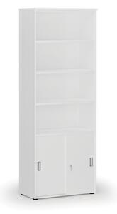 Szafa biurowa kombinowana PRIMO WHITE, drzwi przesuwne na 2 poziomach, 2128 x 800 x 420 mm, biały