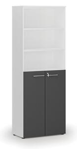 Szafa biurowa kombinowana PRIMO WHITE, drzwi na 3 poziomach, 2128 x 800 x 420 mm, biały/grafit