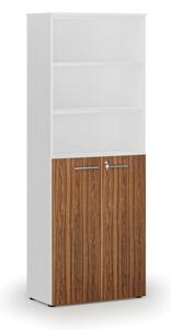 Szafa biurowa kombinowana PRIMA WHITE, drzwi na 3 poziomach, 2128 x 800 x 420 mm, biały/orzech
