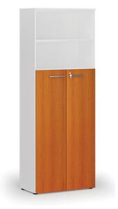 Szafa biurowa kombinowana PRIMA WHITE, drzwi na 4 poziomach, 2128 x 800 x 420 mm, biały/wiśnia