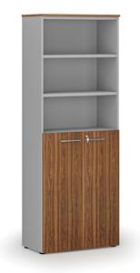 Szafa biurowa kombinowana PRIMA GRAY, drzwi na 3 poziomach, 2128 x 800 x 420 mm, szary/orzech