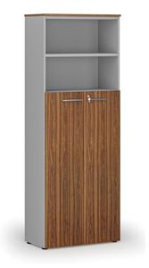Szafa biurowa kombinowana PRIMA GRAY, drzwi na 4 poziomach, 2128 x 800 x 420 mm, szary/orzech