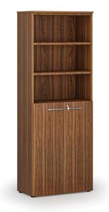 Szafa biurowa kombinowana PRIMA WOOD, drzwi na 3 poziomach, 2128 x 800 x 420 mm, orzech
