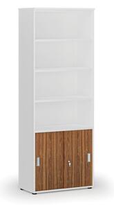 Szafa biurowa kombinowana PRIMO WHITE, drzwi przesuwne na 2 poziomach, 2128 x 800 x 420 mm, biały/orzech