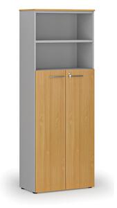 Szafa biurowa kombinowana PRIMA GRAY, drzwi na 4 poziomach, 2128 x 800 x 420 mm, szary/buk