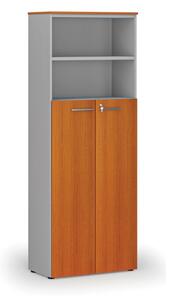 Szafa biurowa kombinowana PRIMA GRAY, drzwi na 4 poziomach, 2128 x 800 x 420 mm, szary/wiśnia