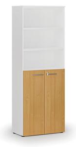 Szafa biurowa kombinowana PRIMA WHITE, drzwi na 3 poziomach, 2128 x 800 x 420 mm, biały/buk