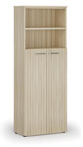 Szafa biurowa kombinowana PRIMA WOOD, drzwi na 4 poziomach, 2128 x 800 x 420 mm, dąb naturalny