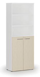 Szafa biurowa kombinowana PRIMA WHITE, drzwi na 3 poziomach, 2128 x 800 x 420 mm, biały/wenge