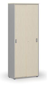 Szafa biurowa z drzwiami przesuwnymi PRIMO GRAY, 2128 x 800 x 420 mm, szary/wenge