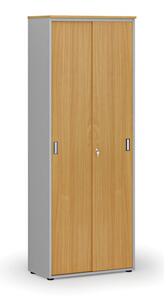 Szafa biurowa z drzwiami przesuwnymi PRIMO GRAY, 2128 x 800 x 420 mm, szary/buk