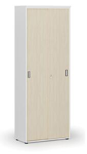 Szafa biurowa z drzwiami przesuwnymi PRIMO WHITE, 2128 x 800 x 420 mm, biały/buk