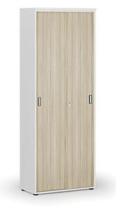 Szafa biurowa z drzwiami przesuwnymi PRIMO WHITE, 2128 x 800 x 420 mm, biały/dąb naturalny