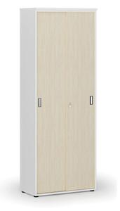 Szafa biurowa z drzwiami przesuwnymi PRIMO WHITE, 2128 x 800 x 420 mm, biały/brzoza