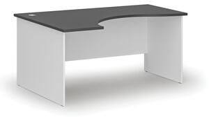 Biurko biurowe ergonomiczne PRIMO WHITE, 1600 x 1200 mm, lewe, biało-grafitowe