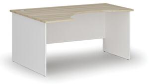 Biurko biurowe ergonomiczne PRIMO WHITE, 1600 x 1200 mm, lewe, biały/dąb naturalny