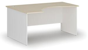Biurko biurowe ergonomiczne PRIMO WHITE, 1600 x 1200 mm, lewe, biały/brzoza