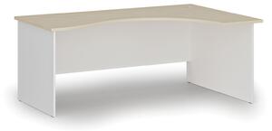 Biurko biurowe ergonomiczne PRIMO WHITE, 1800 x 1200 mm, prawe, biały/dąb naturalny