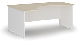 Biurko biurowe ergonomiczne PRIMO WHITE, 1800 x 1200 mm, lewe, biały/brzoza