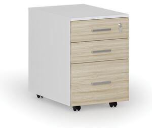 Kontener biurowy mobilny na teczki zawieszkowe PRIMO WHITE, 3 szuflady, biały/dąb naturalny