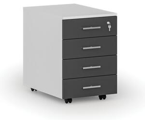 Kontener biurowy mobilny PRIMO WHITE, 4 szuflady, biały/grafit
