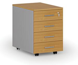 Kontener biurowy mobilny PRIMO GRAY, 4 szuflady, szary/buk