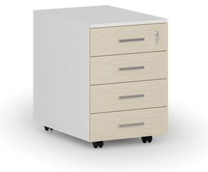 Kontener biurowy mobilny PRIMO WHITE, 4 szuflady, biały/brzoza