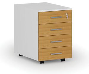 Kontener biurowy mobilny PRIMO WHITE, 4 szuflady, biały/buk