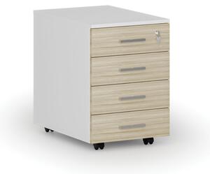 Kontener biurowy mobilny PRIMO WHITE, 4 szuflady, biały/dąb naturalny